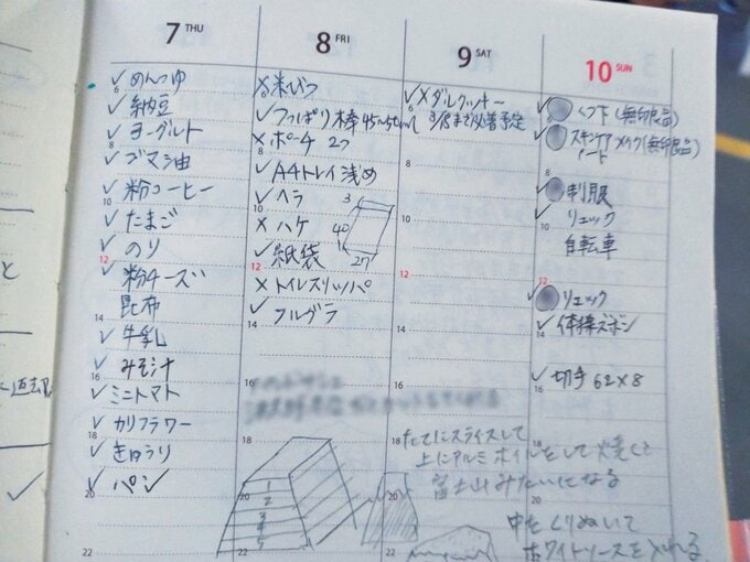 手帳に買い物メモ