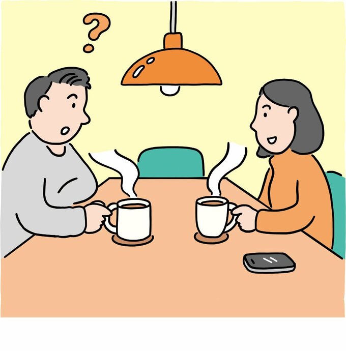 イラスト夫婦でお茶の時間