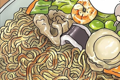アラ還マンガ家、毎日の散歩と「あんかけ焼きそば」。かわいい犬と目が合い…＜マンガ＞