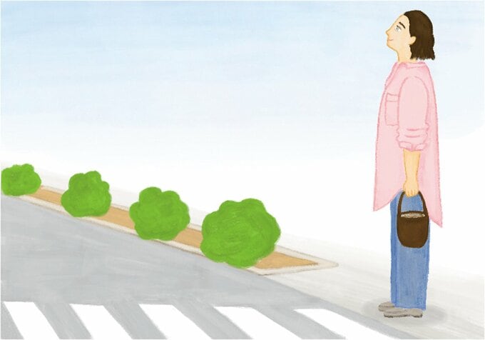 空を見上げる女性のイラスト