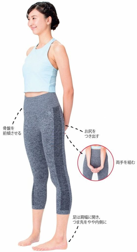 女性前向いて手を後ろに組む