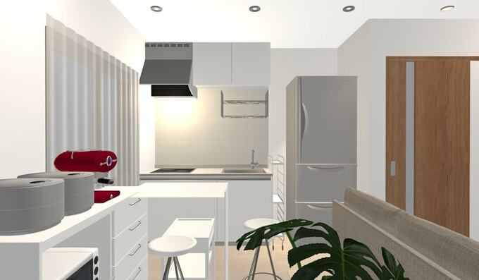 カウンター上で調理も可能。ダイニングテーブルにもなる家具に替える