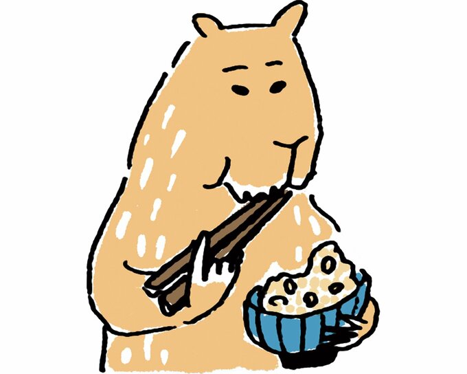 カピバラのご飯を食べているイラスト