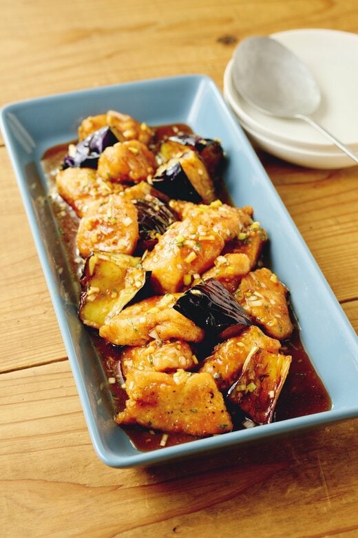 鶏胸肉とナスの揚げ薬味びたし