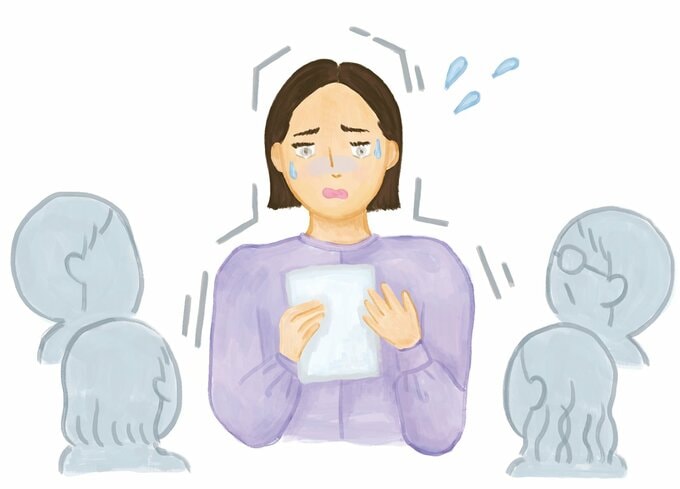 緊張する女性のイラスト