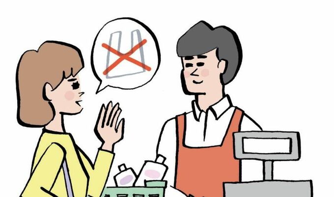 レジに店員と女性イラスト