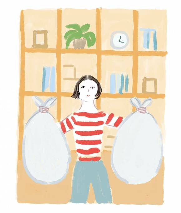 イラストゴミ袋持つ女性