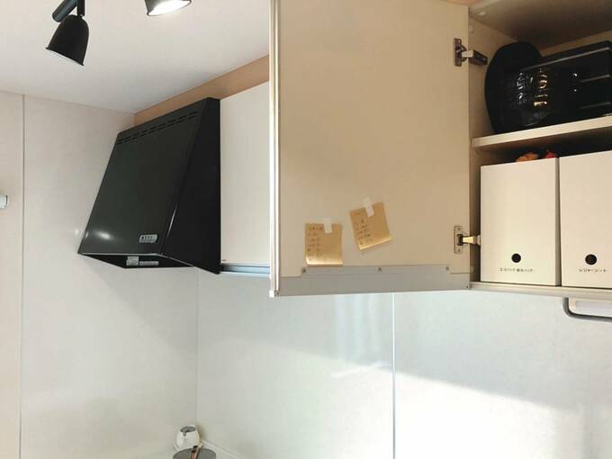 つり戸棚の扉裏にメモ