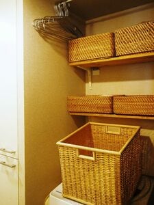 脱衣所のカゴに仮置
