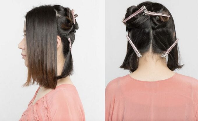 髪を6か所に分けブロッキング