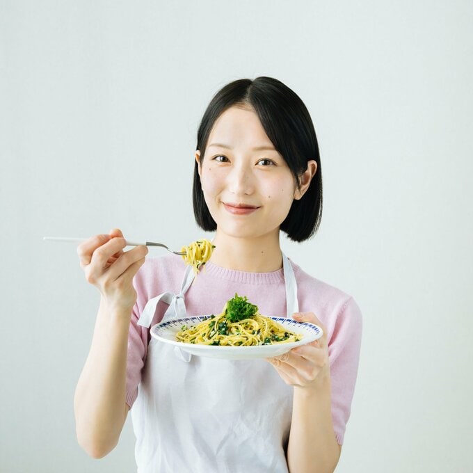 長谷川あかりさんと、「大葉まみれパスタ」