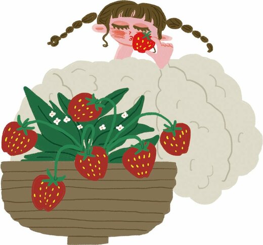 イチゴをつむ女性イラスト