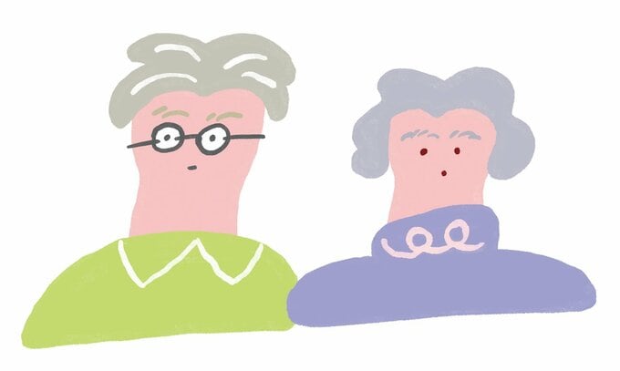 白髪の男性と白髪の女性が並んだ夫婦のイラスト