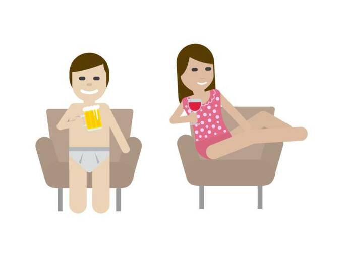 くつろぐ男性と女性のイラスト