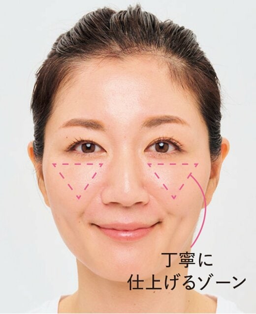 目の下の頬の逆三角形部分は、丁寧に仕上げるゾーン