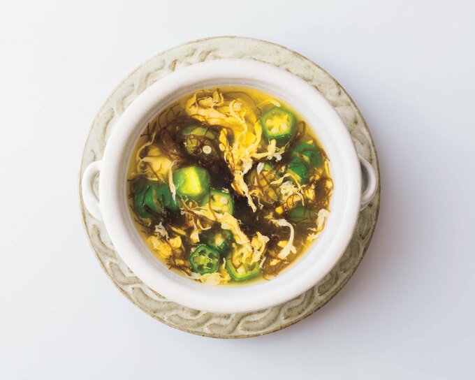 オクラとモズクのかき玉スープ