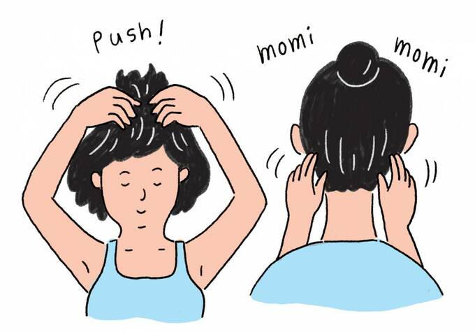 頭をもむ女性イラスト