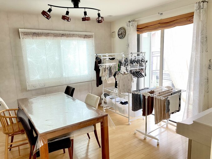 ダイニングにある室内干しエリア