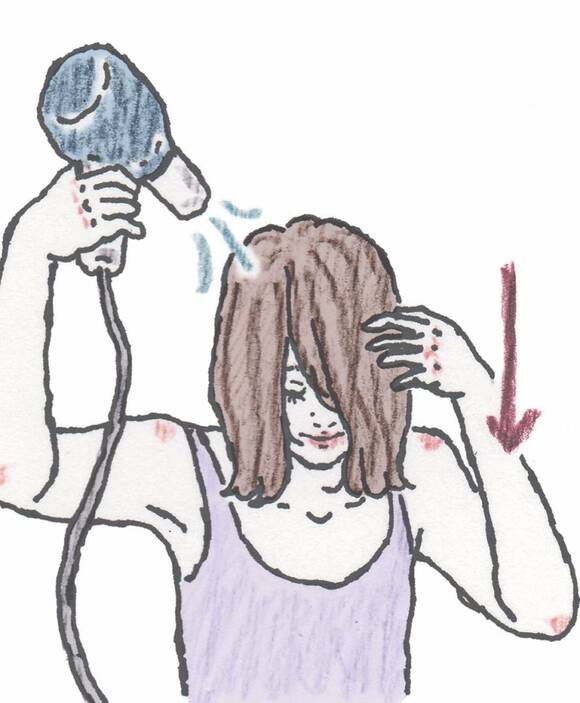 上半分を前に垂らしてドライヤー