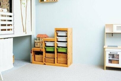 子ども部屋収納にイケアの定番収納棚「トロファスト」。オモチャや絵本がすっきり