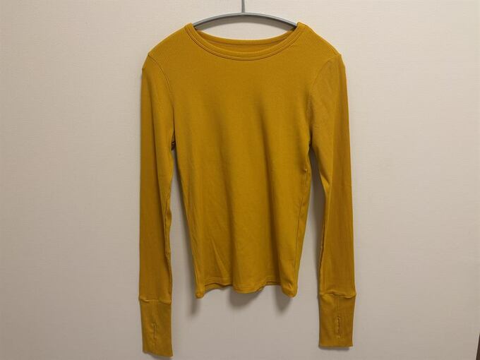 ・ウォームリブクルーネックT（12分袖）YELLOW　￥1290