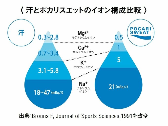 汗とポカリスエットのイオン構成比較