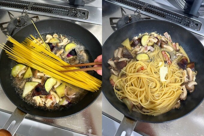 パスタをつくっているところ