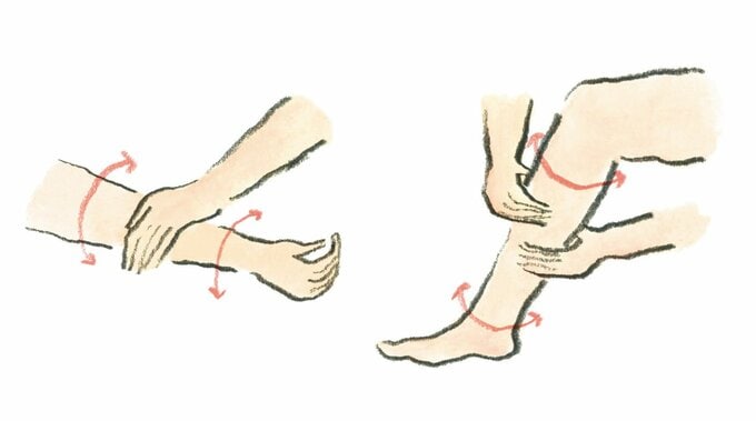 腕と脚にクリームを塗るイラスト