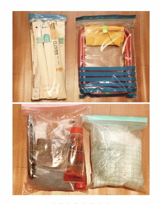 袋に編み棒など