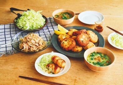 1人分184円「塩鮭とジャガイモ、豆腐のコロッケ風」献立。お手頃なのに満足感たっぷり