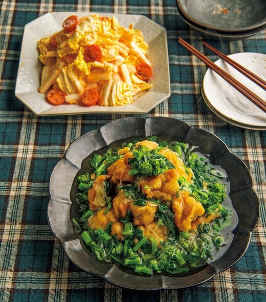 「揚げ鶏の菜の花あんかけ」献立