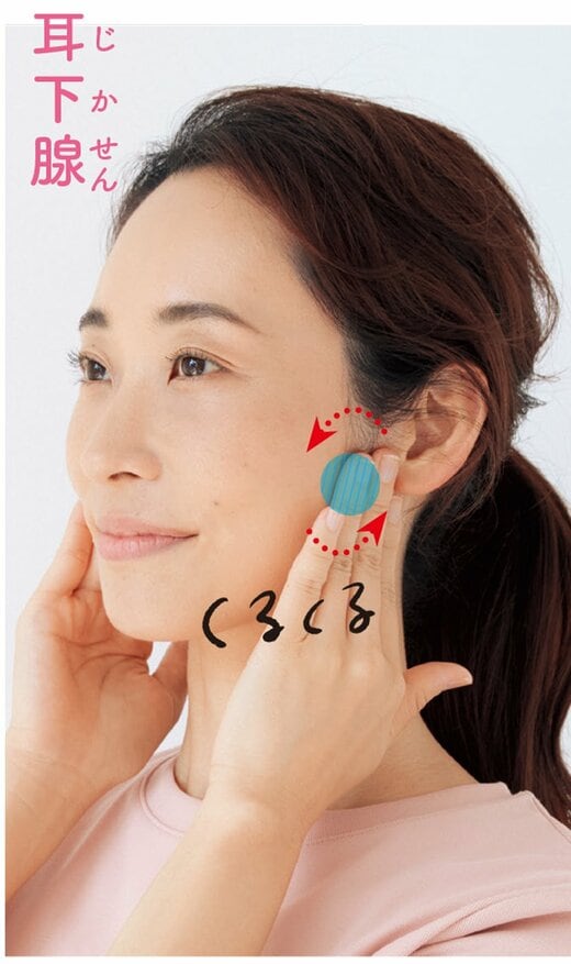 耳下腺をマッサージする女性