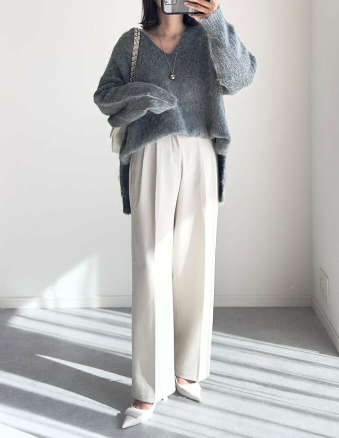 ユミさんのGU「タックワイドパンツ」コーデ1