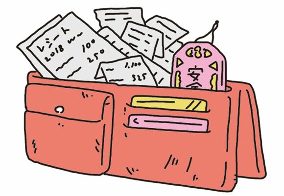 イラスト赤いお財布レシート沢山