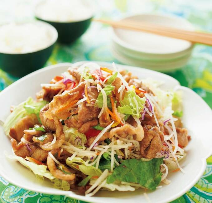 豚こまから揚げとカット野菜のユズコショウあえ