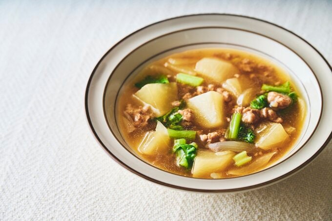 カブとそぼろのあんかけスープ