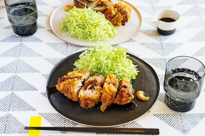 豚こまを使った［ミルフィーユカツ」。大葉と豚肉の断面がキレイ