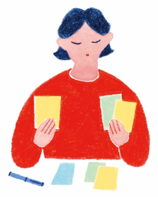 メモを見つめる女性のイラスト