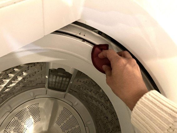 ブラジャーパッドで洗濯機をふいている画像