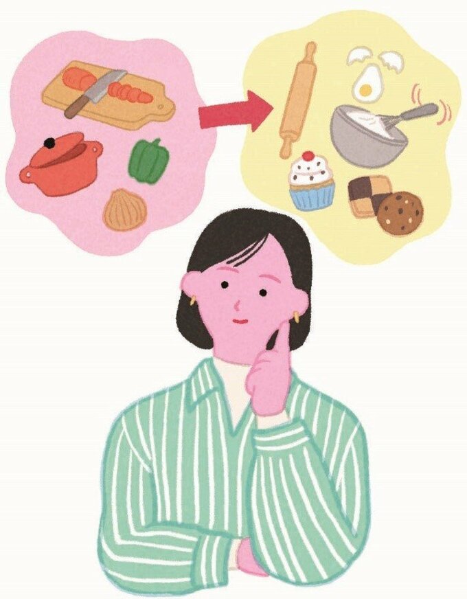 スイーツづくりを考えている女性