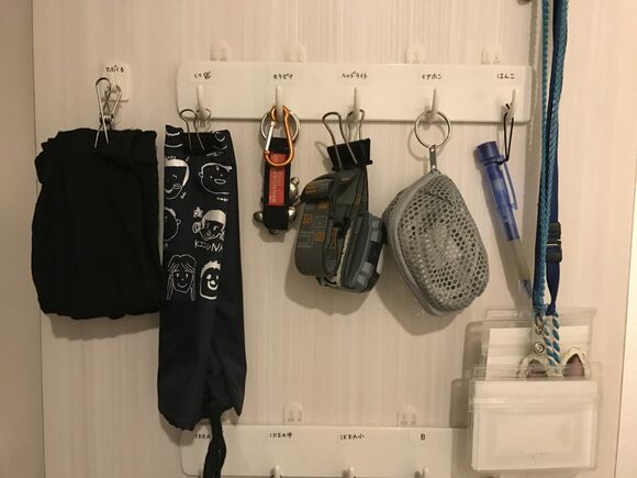 今の季節は、日よけ用の長い手袋を収納していますが、冬場は手袋をさげています