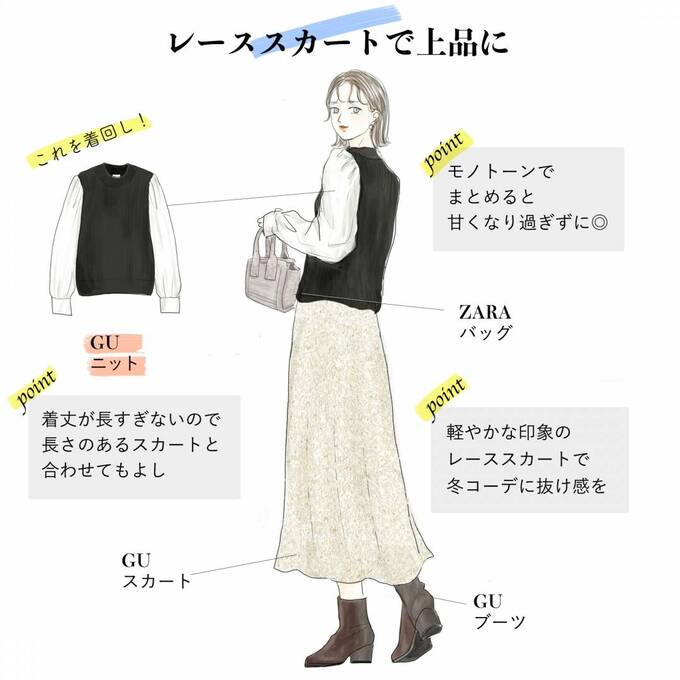 レーススカートで上品に