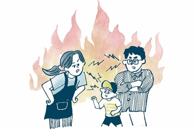 家族喧嘩をしているイラスト