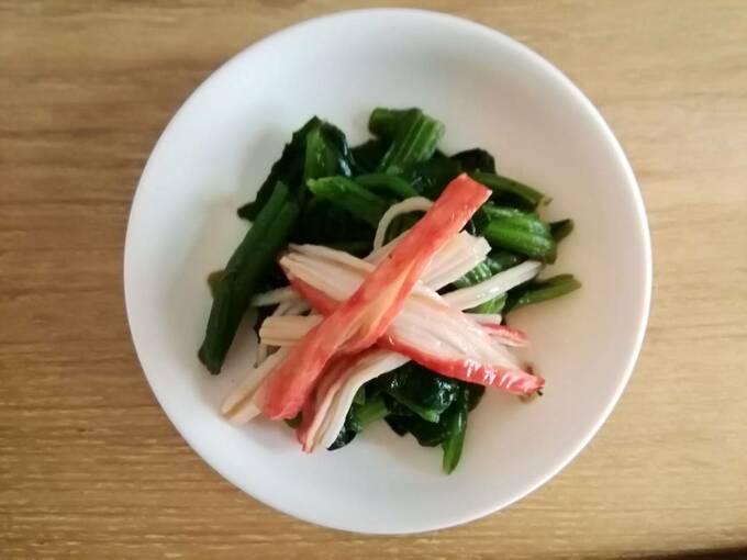 冷凍ホウレンソウのカニカマあえ