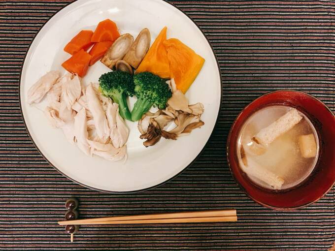 蒸しささみ、蒸し野菜