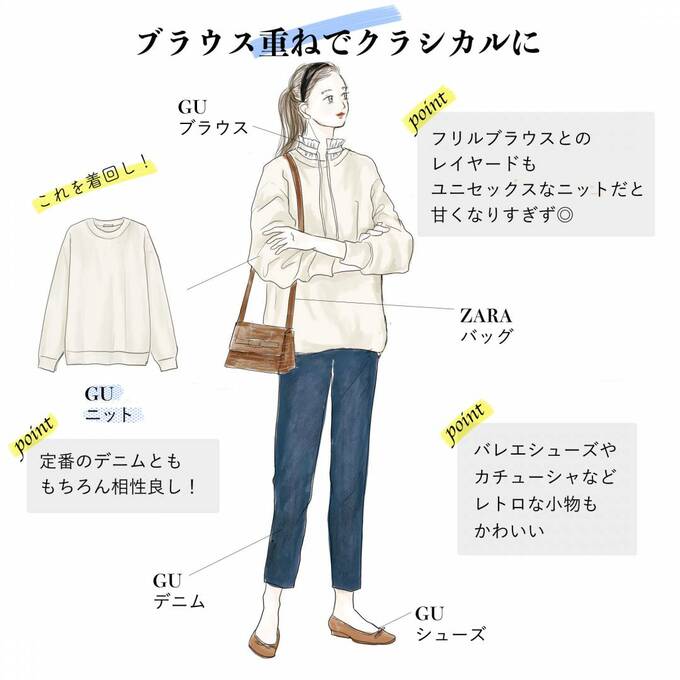 ブラウス重ねでクラシカルに