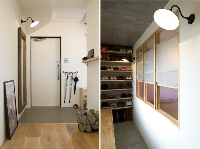 ベンチ付きの土間玄関