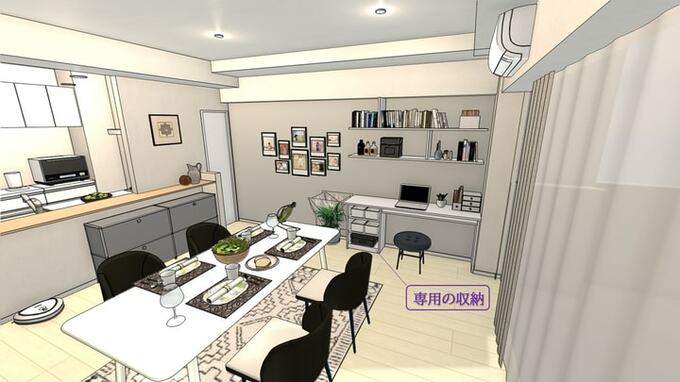 テレワークスペースには、必ずテレワーク専用の収納をつくる