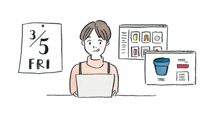 イラストPC使う女性