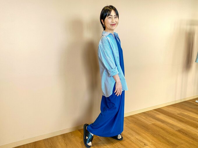 「エクストラファインコットンストライプシャツ」Mサイズ BLUE 2,990円